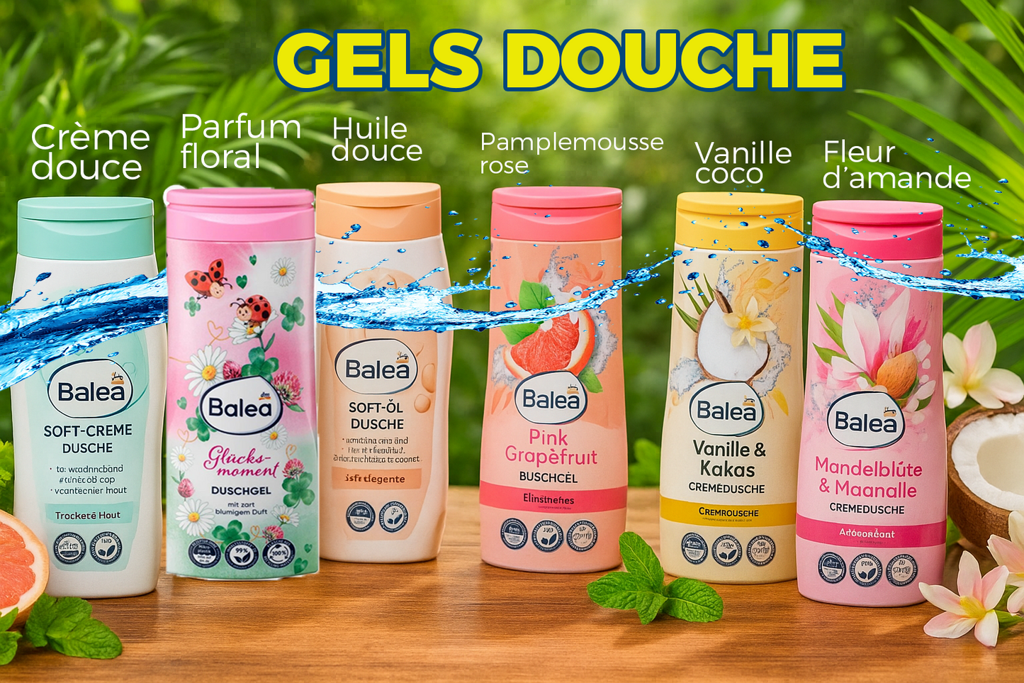 Collection Gels douche BALEA Homme et femme - Votre bain au multi parfums naturels. 2500F l'unité